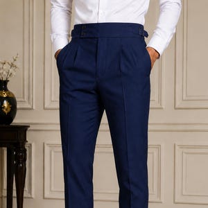 navy blue high waisted dress pants Waist sleeve-style_Straps