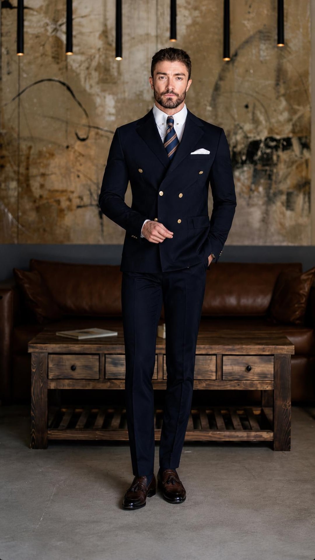 Dark Navy Double Breasted Men's Suit, Partywear Office Wedding Formal — free download
