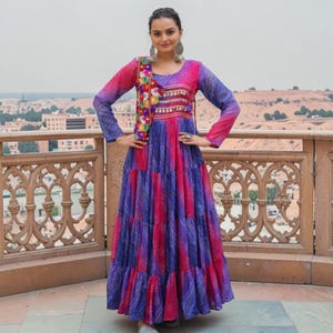floor length bandhani long dress Radiant Mustard Yellow Bandhani Anarkali Dress Set with Digital Embroidered Chinon Silk & Dupatta