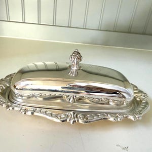 Vintage Sheridan Silverplate Covered Butter Dish With Glass Insert, Mid Century Holiday Table Server