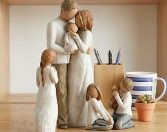 Minimalistische Familienfiguren, Eltern-Kind-Statue, Hochzeitstaggeschenk, Babyankündigungs-Dekor, moderner neutraler Hauptakzent, Familienkunst