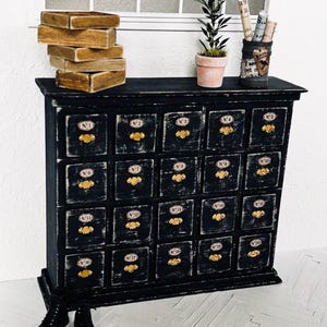 1:6 Scale Antique Apothecary Cabinet, Vintage Card Catalog Drawers, Rustic Black Storage Cabinet, French Country Miniature Furniture