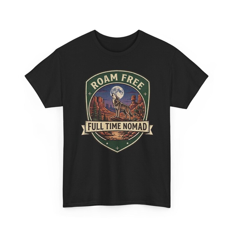 Roam Free Full Time Nomad T-Shirt | Adventure Desert Badge Tee image 2