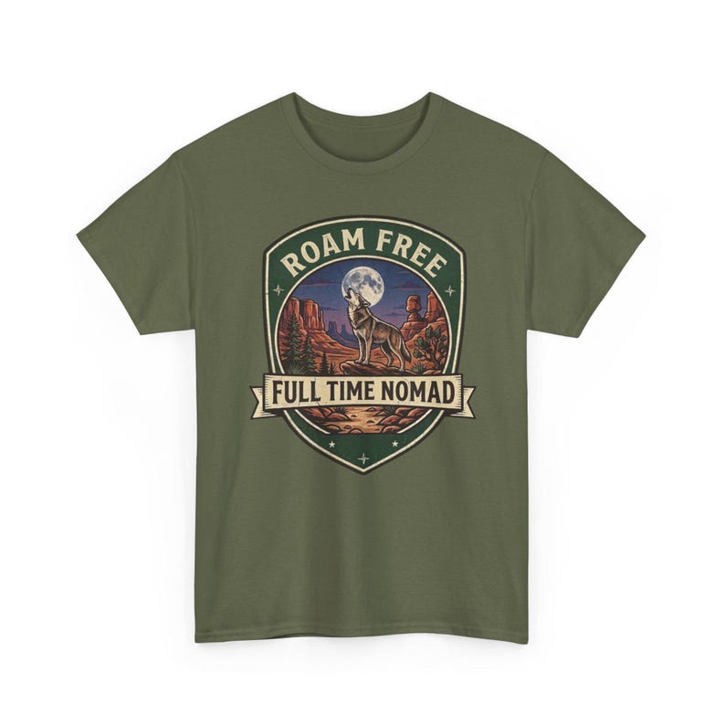 Roam Free Full Time Nomad T-Shirt | Adventure Desert Badge Tee image 7