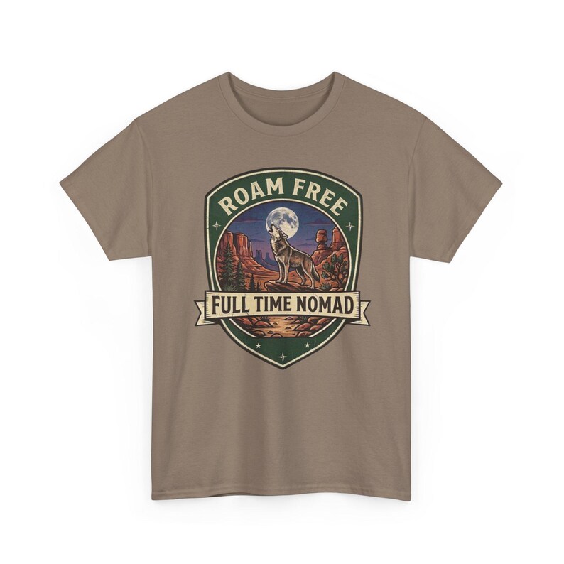 Roam Free Full Time Nomad T-Shirt | Adventure Desert Badge Tee image 5
