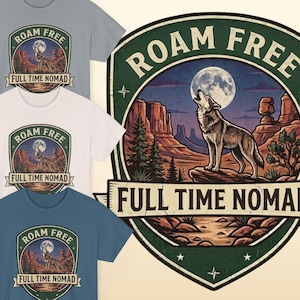 Roam Free Full Time Nomad T-Shirt | Adventure Desert Badge Tee image 1