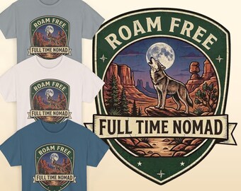Roam Free Full Time Nomad T-Shirt | Adventure Desert Badge Tee