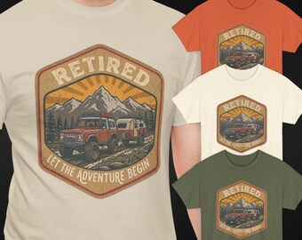 Retired Let The Adventure Begin Shirt, Funny Retirement Gift for Men, Vintage Camping T-Shirt, Retro Overland 4x4 Graphic Tee, Retired 2026