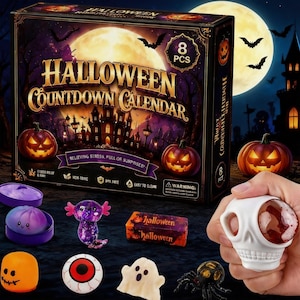 Halloween-nedräkningskalender med 8 mjuka leksaker för barn och vuxna, stresslindrande rolig överraskningspresent
