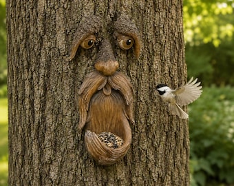 Old Man Tree Face Sculpture, Funny Resin Garden Peeker for Whimsical Outdoor Décor