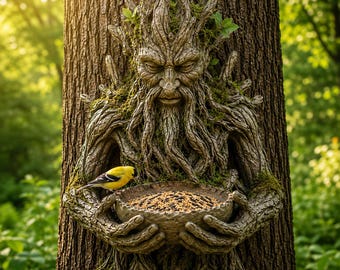 Tree Face Bird Feeder, Resin Tree Hugger Sculpture, Outdoor Hanging Bird Feeder, Garden Tree Decor, Woodland Spirit Gift for Bird Lovers