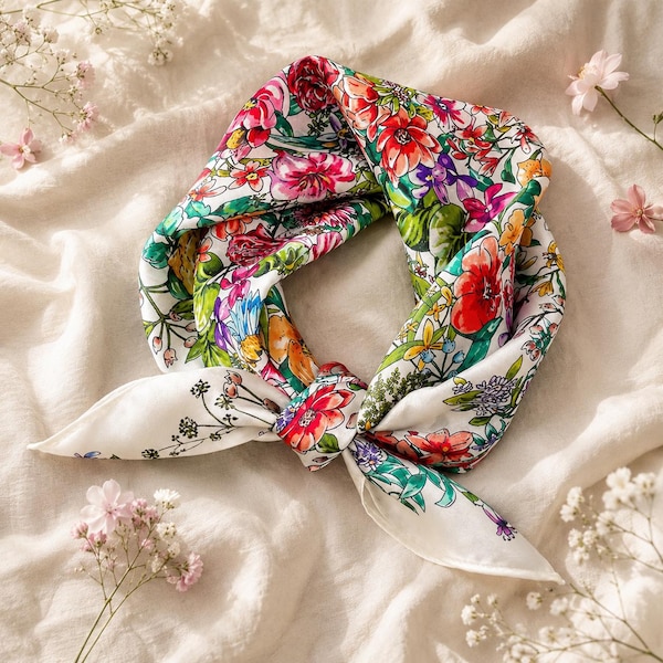 Pure 100% mulberry silk scarf, boho turban head wrap, full head covering, colourful bandana