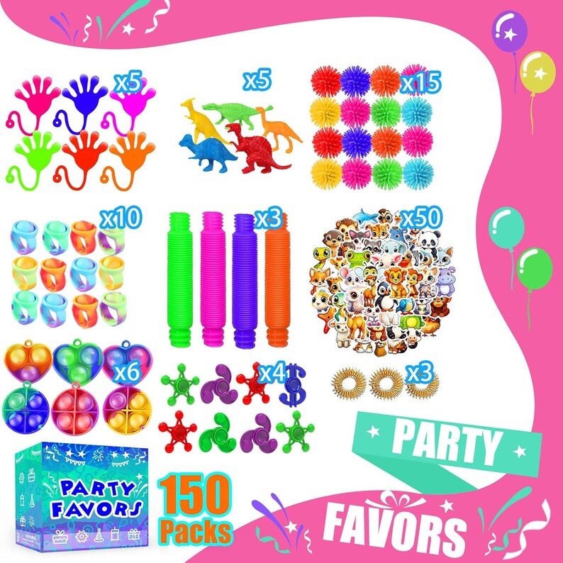 Pop Tubes Set 150 Pack Kids Fidget Toys Bulk, Party Favor Toys, Classroom Prizes ...