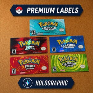 Pokémon Premium Holographic  GBA Replacement Stickers - FireRed, LeafGreen, Ruby, Sapphire, Emerald Labels - High Quality Labels