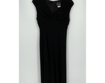 SL Fashions Vintage Women's Black Beaded Sleeveless Midi Sheath Dress Size 10