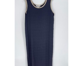 Allison-che Vintage Women's Navy Contrast Trim Sleeveless Shift Midi Dress Sz 12