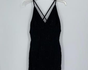 Roberta Vintage Women's Black Lurex Glitter Lace Strappy Mini Dress Size Medium
