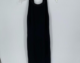 Reggio Vintage Women's Black Beaded Halter Open Back Sheath Dress Size 8