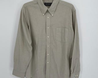 David Taylor Men's Vintage Beige Oxford Button Up Long Sleeve Dress Shirt 16.5