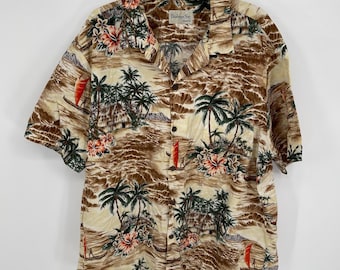 Bishop St. Apparel Men's Vintage Tan Tropical Hawaiian Button Up Shirt Size XL