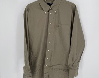 Nautica Vintage Men's Brown Oxford Long Sleeve Button Down Shirt Size 16.5 34/35