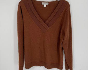 Christopher & Banks Women's Vintage Brown Ribbed V-Neck Knit Sweater Size XL