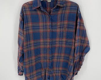 Vintage Punch Women's Blue Plaid Cotton Flannel Button Down Shirt Size Medium