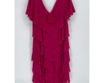 Ann Hobbs for Cattiva Vintage Women's Pink Ruffle Rosette Cocktail Dress Sz 10