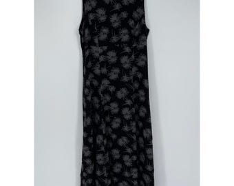Warren Petites Vintage Women's Black Floral Sleeveless Keyhole Midi Dress Sz PXS