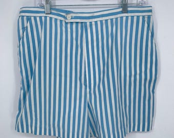 Vintage Men's Blue Striped Cotton Canvas Casual Shorts Size 37" Waist