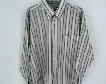 Tommy Hilfiger Vintage Men's Multi Stripe Long Sleeve Button Up Shirt Size XL