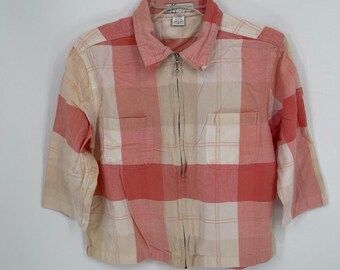 Dressbarn Women's Y2K Pink Plaid Zip Up Cotton Shacket Jacket Size M
