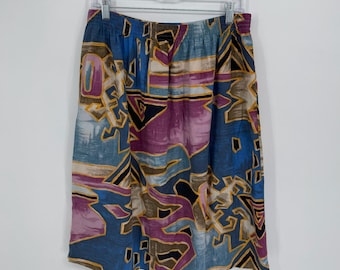 Star of Miami Vintage Women's Multicolor Abstract Print Elastic Waist Skirt XL
