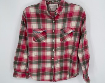 Carolina Colours Vintage Women's Red Plaid Flannel Button Down Shirt Size Large