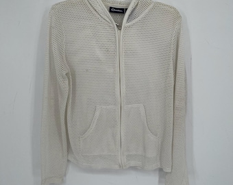 Catalina Women's Y2K White Mesh Full Zip Hoodie Beach Pool Swim Cover Up Size L