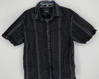 Marc Ecko Vintage Men's Black Striped Short Sleeve Button Down Shirt Size Large