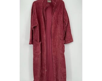Orvis Vintage Women's Maroon Full Zip Front Terry Cloth Long Robe Size Large