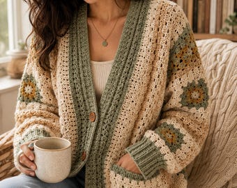 Beginner Crochet Cardigan Pattern PDF – Oversized Granny Square Sweater