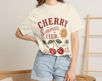 Cherry Sommer Club T-Shirt | Retro Kirschen, Sonne, Palmen