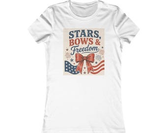 Sterne Bögen Freiheit Tee | Amerikanische Flagge Schleife Fourth of Jully Shirt