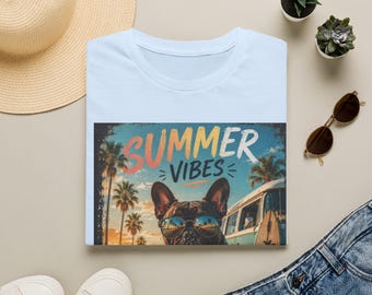 Französische Bulldogge Sommer Vibes Shirt, Strand Urlaub T-Shirt, süßes Frenchie Hund Grafik T-Shirt, Sommer Hundeliebhaber Geschenk