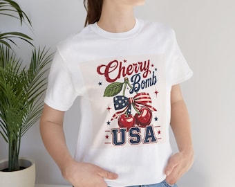 Cherry Bomb T-Shirt | Kirschen der amerikanischen Flagge, Retro Vaterländisches T-Stück