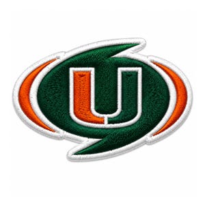 Miami Hurricanes U Logo Embroidered Patch, Orange Green Sports Team Jacket Hat Patch