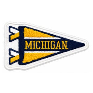 Michigan Pennant Embroidered Chenille Patch, Navy Maize Sports Team Jacket Hat Patch