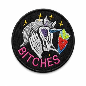 Bitches Kisses Unicorn Skull Patch | Gothic Embroidered Biker Jacket Applique