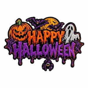 Happy Halloween Pumpkin Ghost Embroidered Patch Spooky Gothic Badge