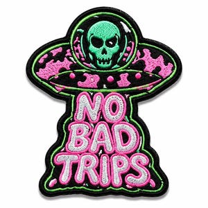 Neon UFO-skallelapp | Broderad applikation med psykedelisk utomjording