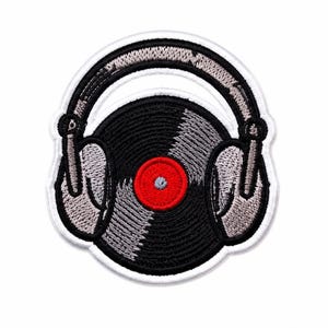 DJ Record & Headphones Embroidered Patch | Music Lover Vinyl Sticker Iron-On