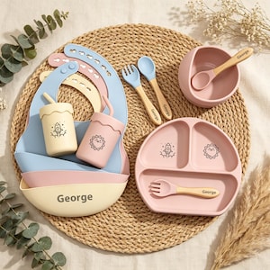Newborn Baby Feeding Gift Box with Personalized Silicone Plate, Bowl & Spoon Set