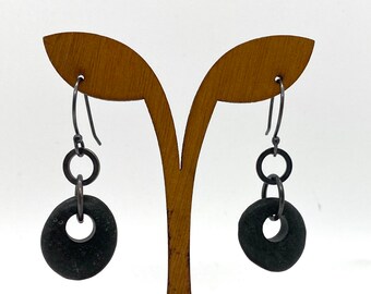 Rock Earrings with Silver Ring.